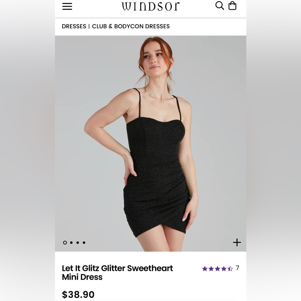 NWT Windsor Let It Glitz Glitter Sweetheart Mini Dress Black LARGE
